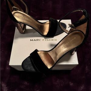 Marc Fisher Black and Gold Women's Heels